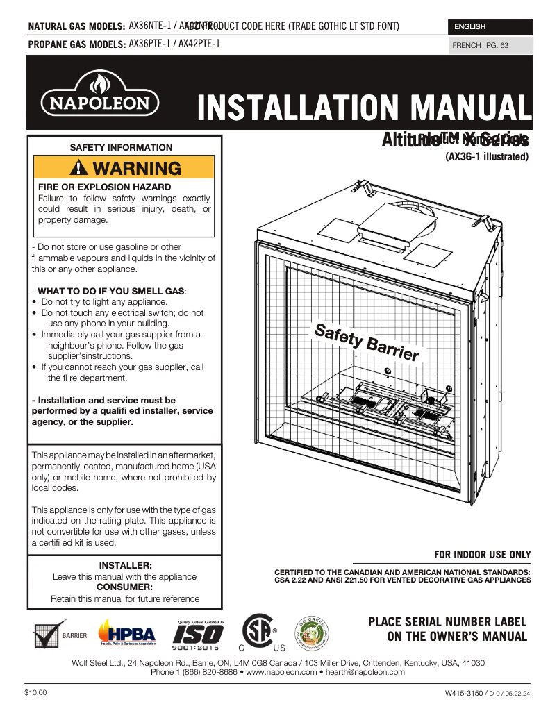 Page 1 de la notice Manuel utilisateur Napoleon Altitude X 36