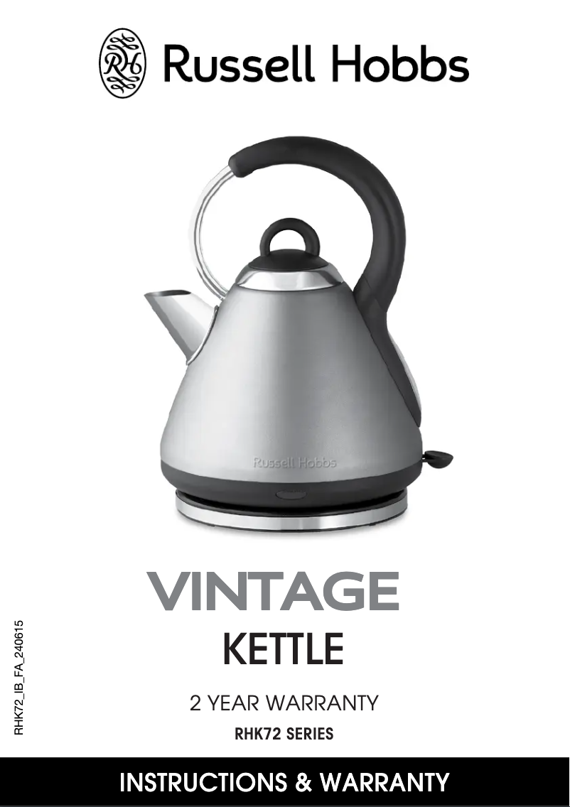 Image de la première page du manuel de l'appareil Vintage Kettle RHK72