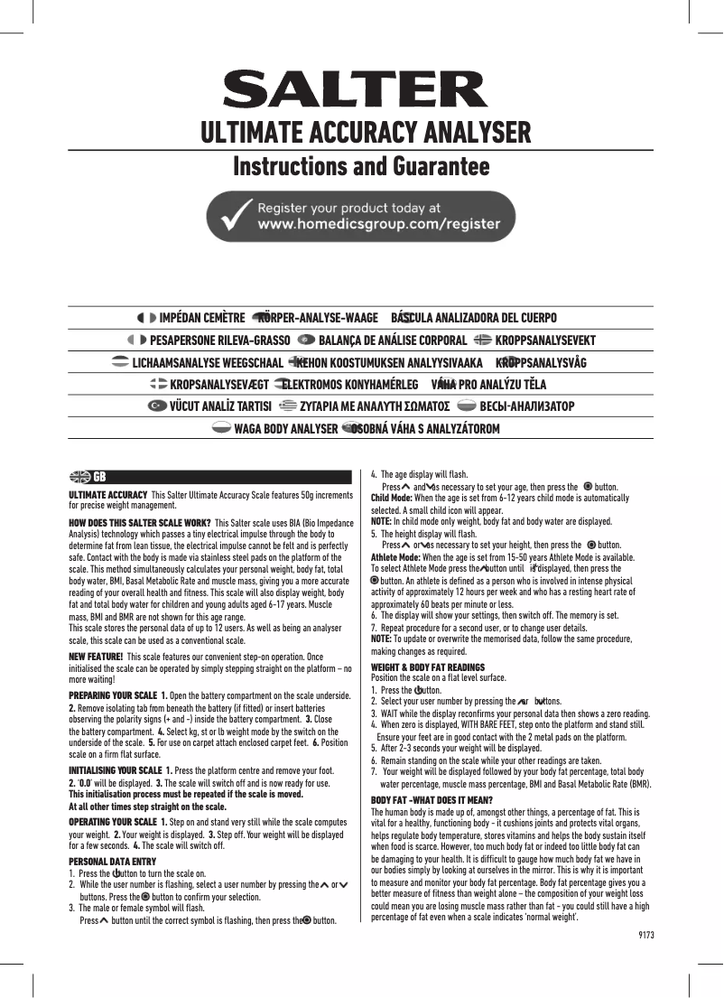 Page n°1 - Manuel utilisateur Salter 9173 BK3R