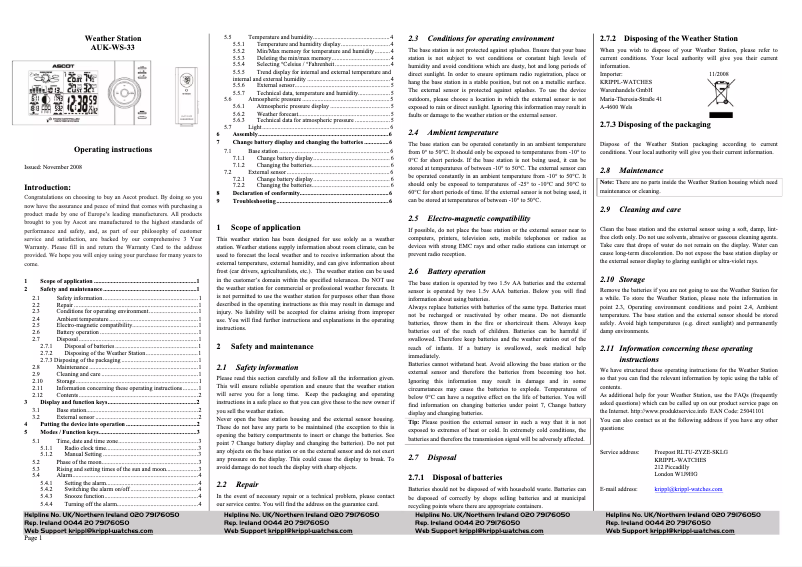 Page 1 de la notice Manuel utilisateur Ascot AUK-WS-33