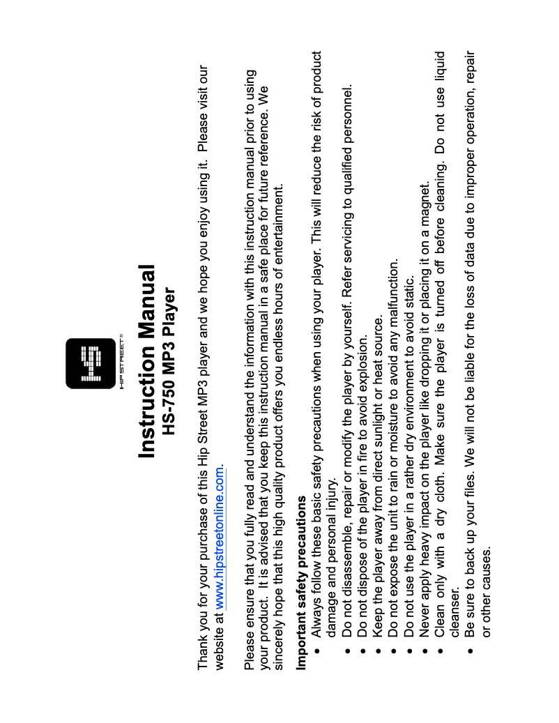 Page 1 de la notice Manuel utilisateur Hipstreet HS-750