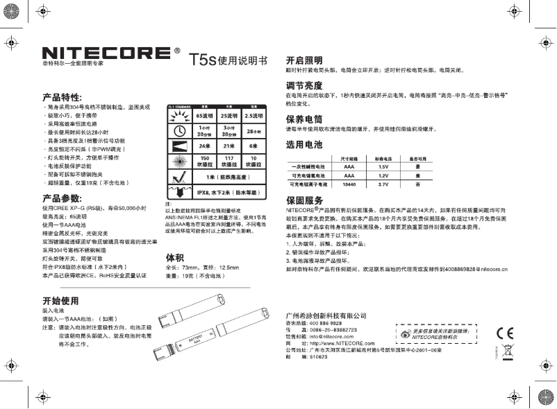 Page n°1 - Manuel utilisateur Nitecore T5s