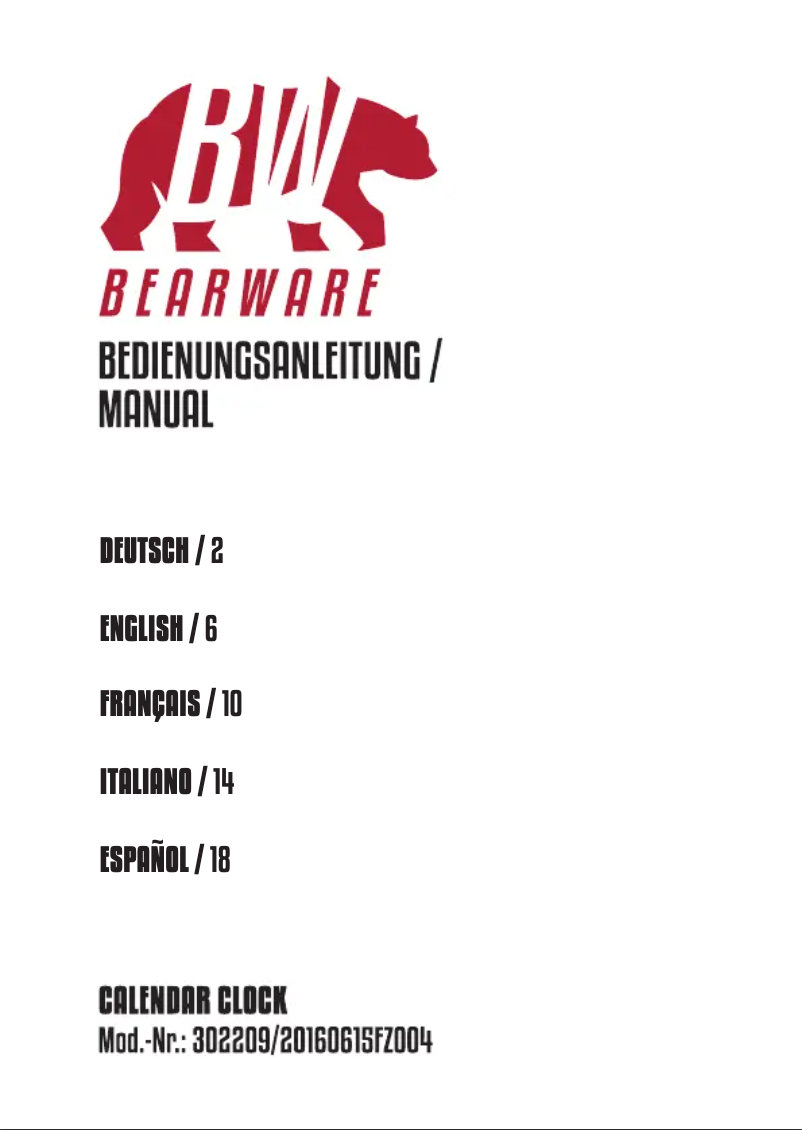 Page 1 de la notice Manuel utilisateur Bearware 302209