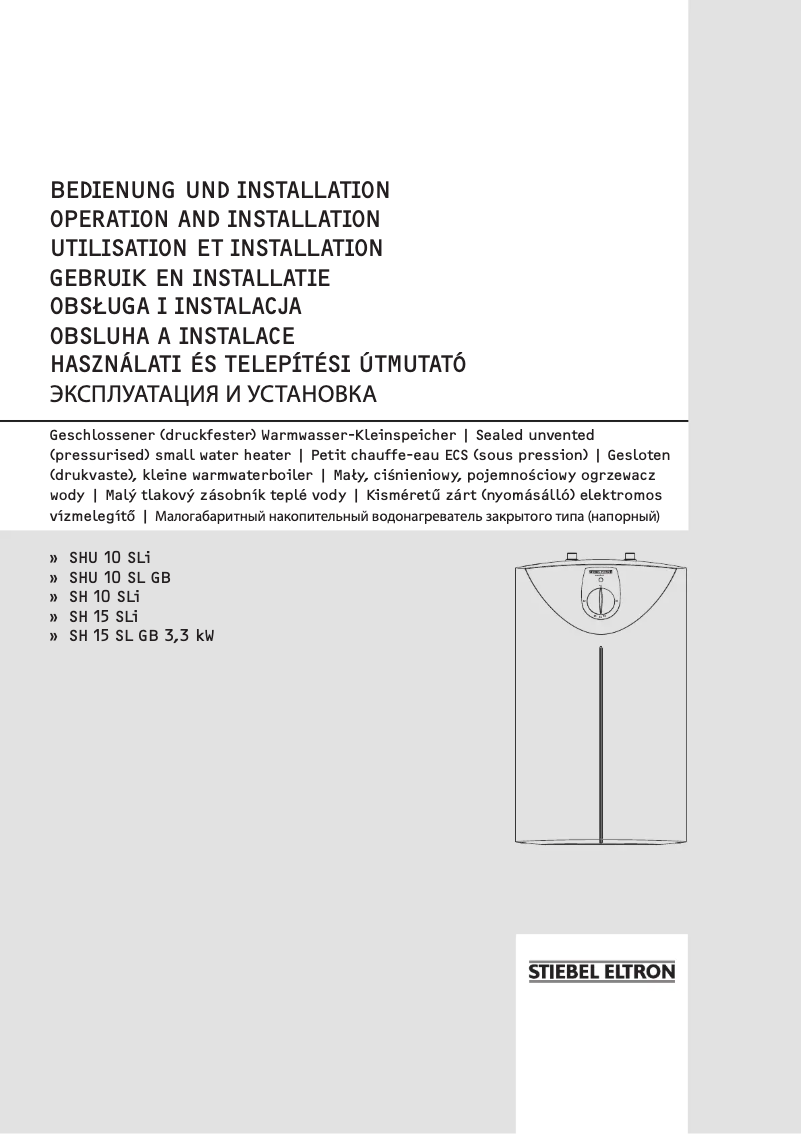 Page 1 de la notice Manuel utilisateur Stiebel Eltron SH 10 SLi