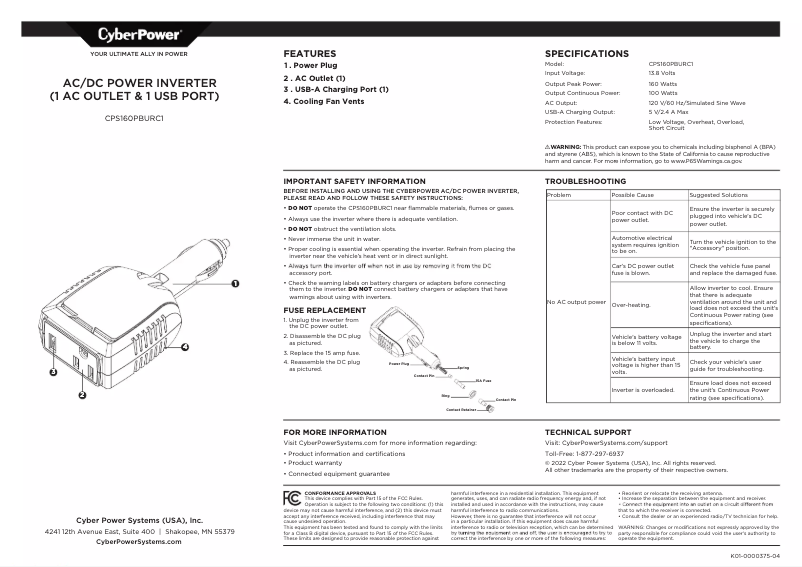 Page n°1 - Manuel utilisateur CyberPower CPS160PBURC1
