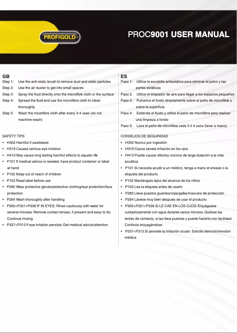 Page 1 de la notice Manuel utilisateur Profigold PROC9001