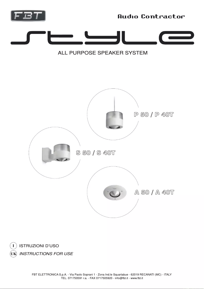 Page 1 de la notice Manuel utilisateur FBT STYLE S40T