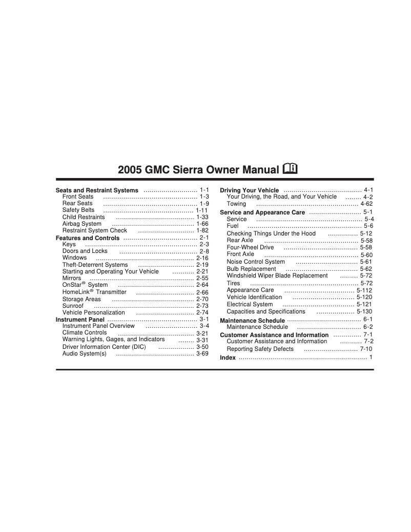 Page 1 de la notice Manuel utilisateur GMC Sierra (2005)