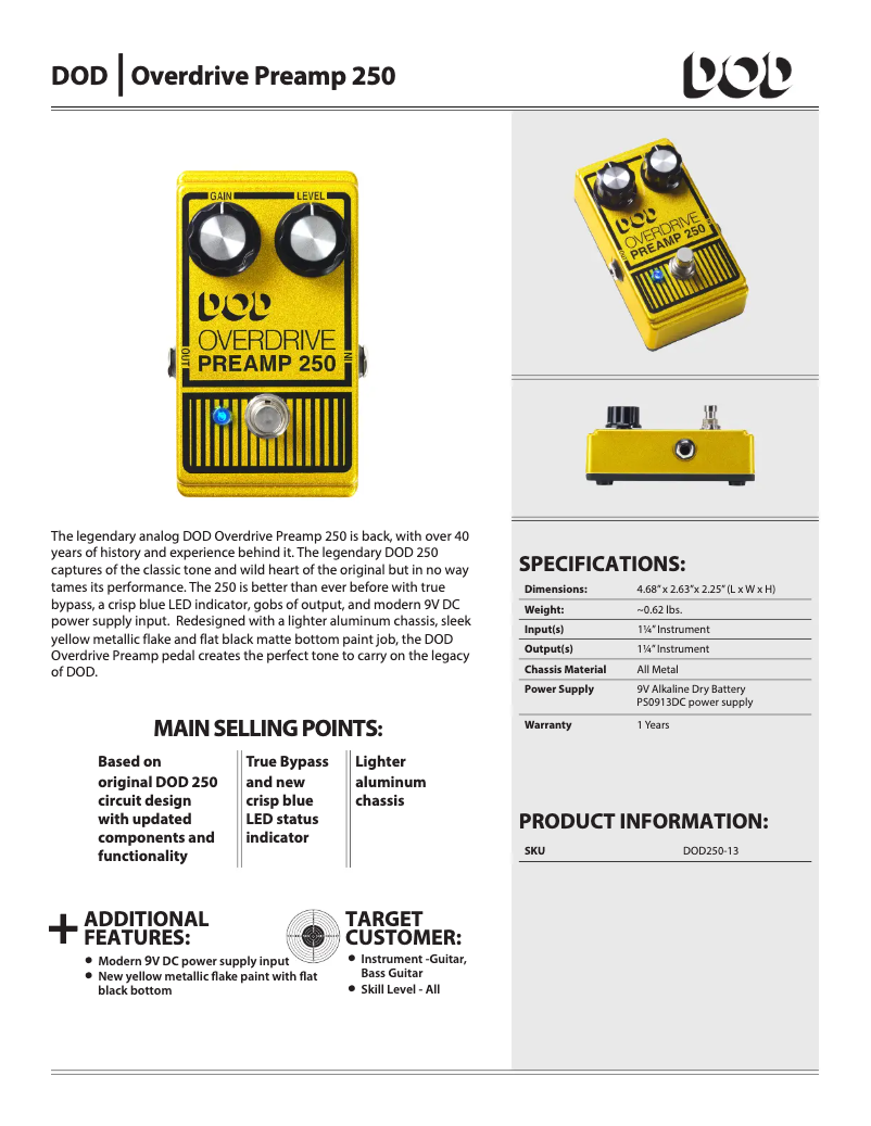Page 1 de la notice Manuel utilisateur DOD Overdrive Preamp 250