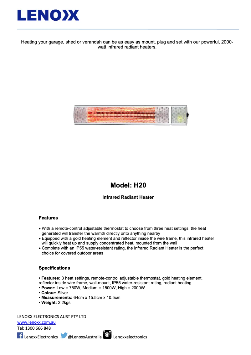 Page n°1 - Manuel utilisateur Lenoxx H20