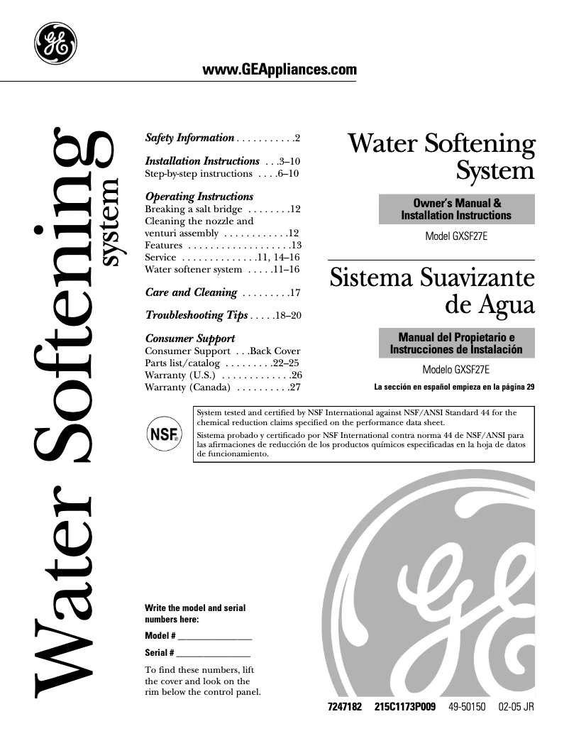 Page n°1 - Guide d'installation GE GXSF27E