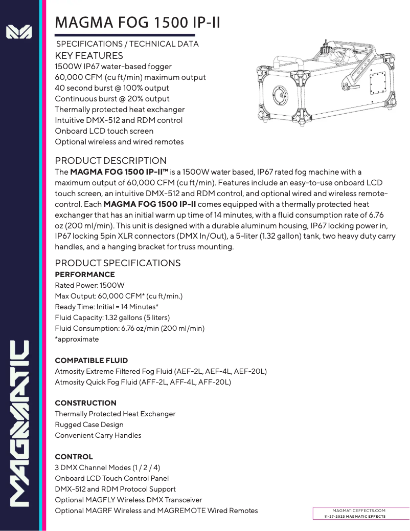 Page n°1 - Fiche technique Magmatic MAGMA FOG 1500 IP