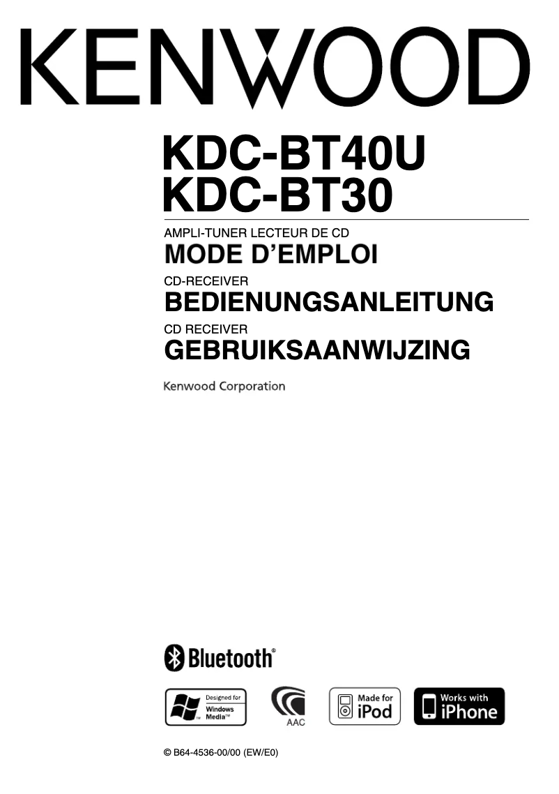 Image de la première page du manuel de l'appareil KDC-BT40U