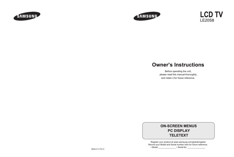 Page 1 de la notice Manuel utilisateur Samsung LE20S81B