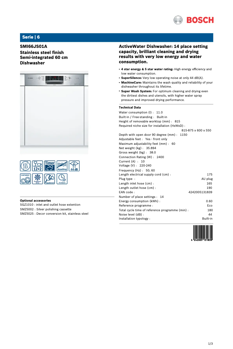 Image de la première page du manuel de l'appareil SMI66JS01A