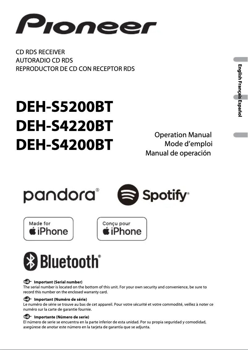 Image de la première page du manuel de l'appareil DEH-S5200BT
