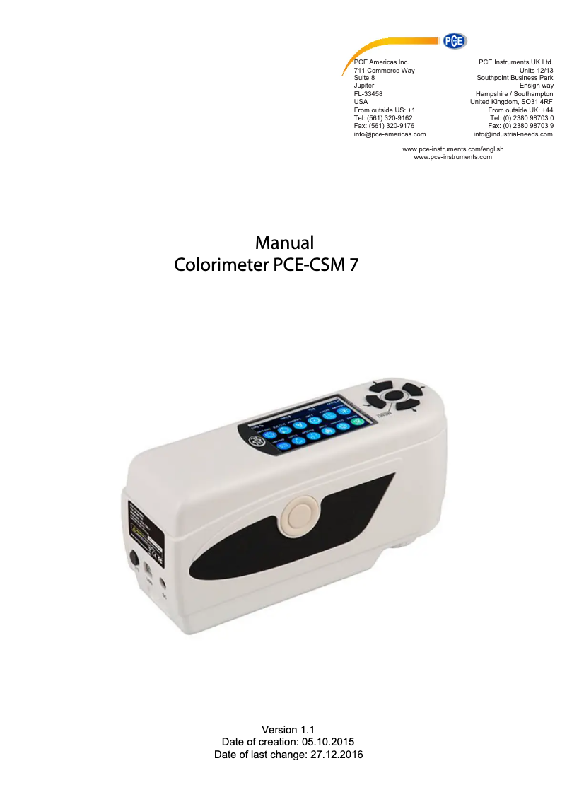 Page n°1 - Manuel utilisateur PCE Instruments PCE-CSM 7