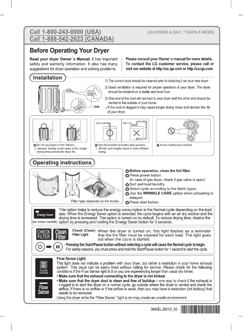 Page 1 de la notice Guide d'installation LG DLG3471W