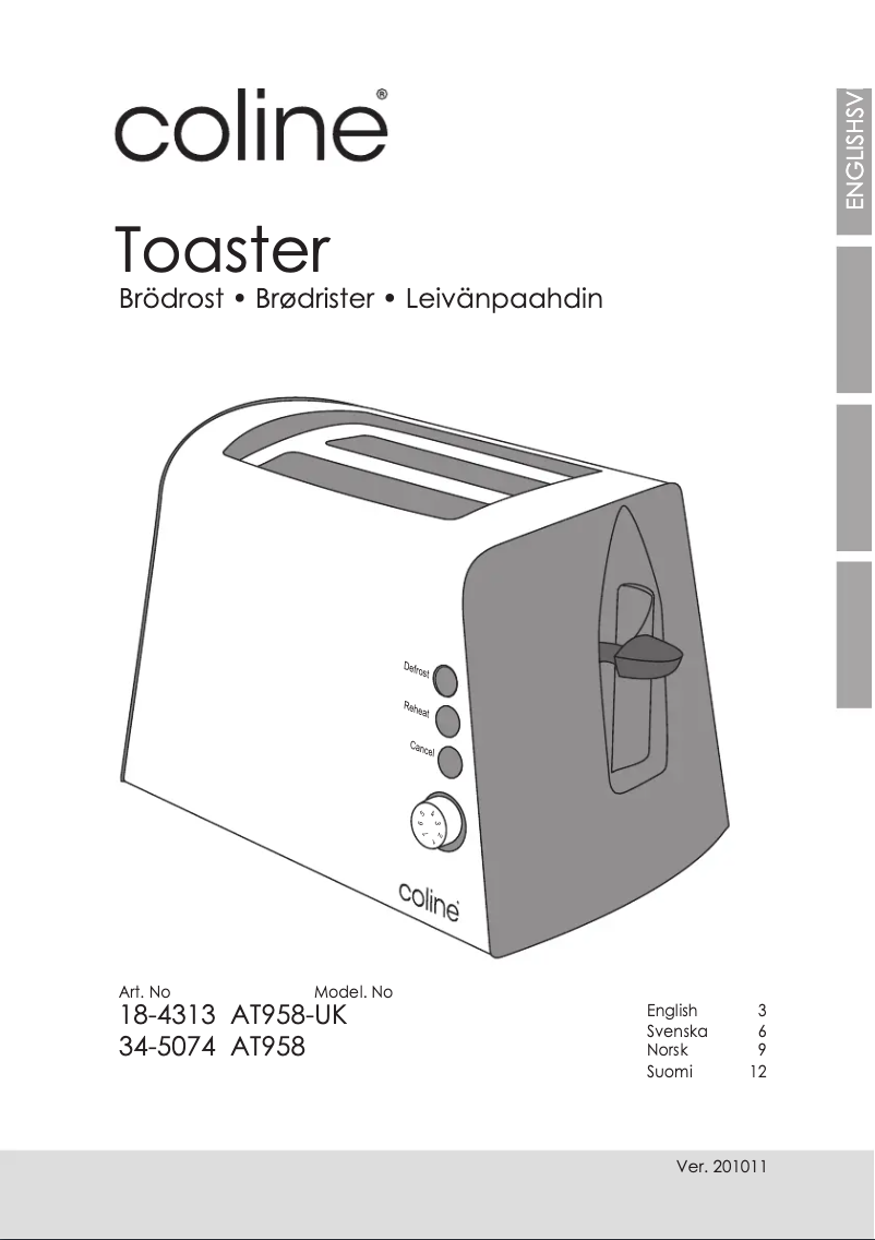 Page 1 de la notice Manuel utilisateur Coline AT958