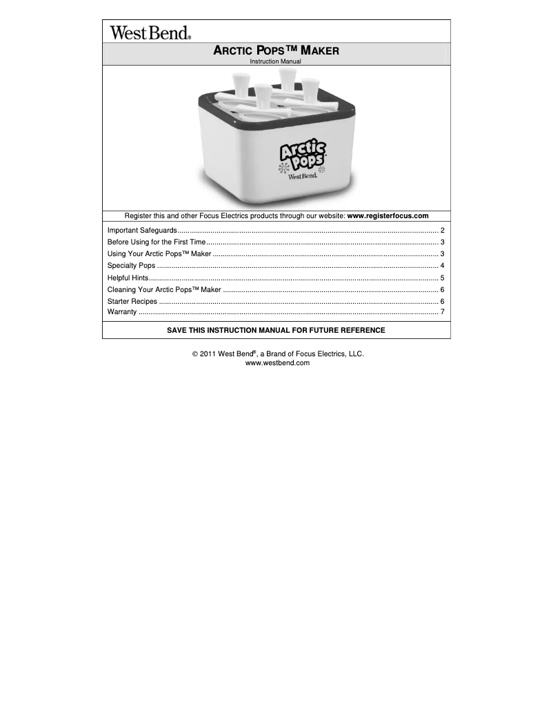 Image de la première page du manuel de l'appareil Arctic Pops