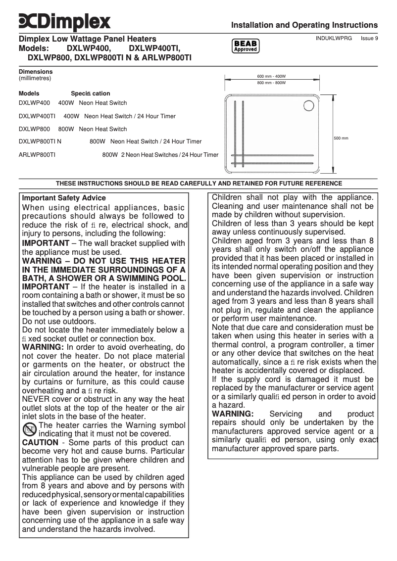 Image de la première page du manuel de l'appareil DXLWP400