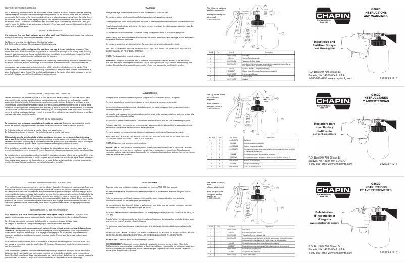 Page 1 de la notice Manuel utilisateur Chapin G362D