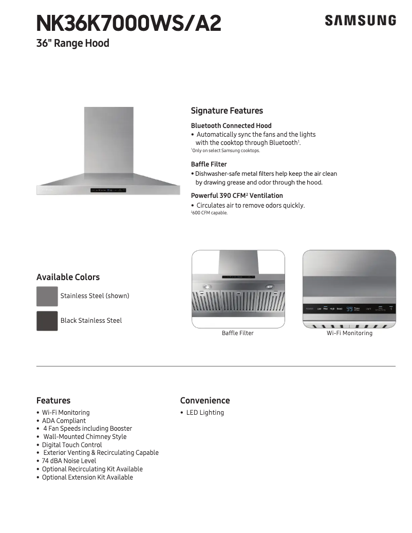 Page n°1 - Fiche technique Samsung NK36K7000WS/A2