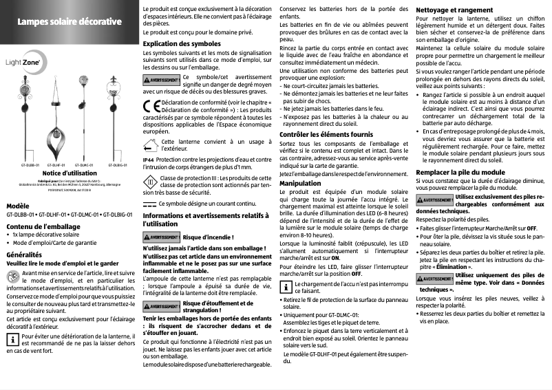 Page n°1 - Manuel utilisateur LightZone GT-DLDF-01
