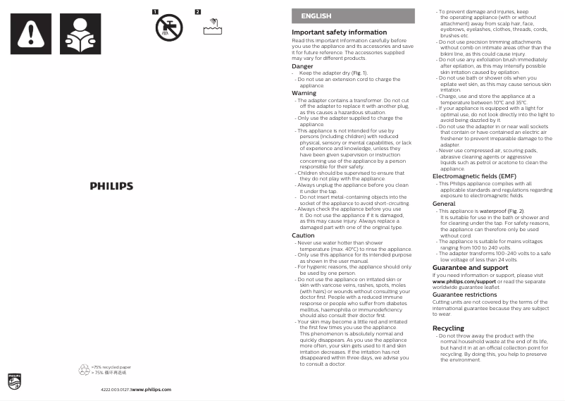 Page n°1 - Brochure Philips Satinelle Advanced BRE630