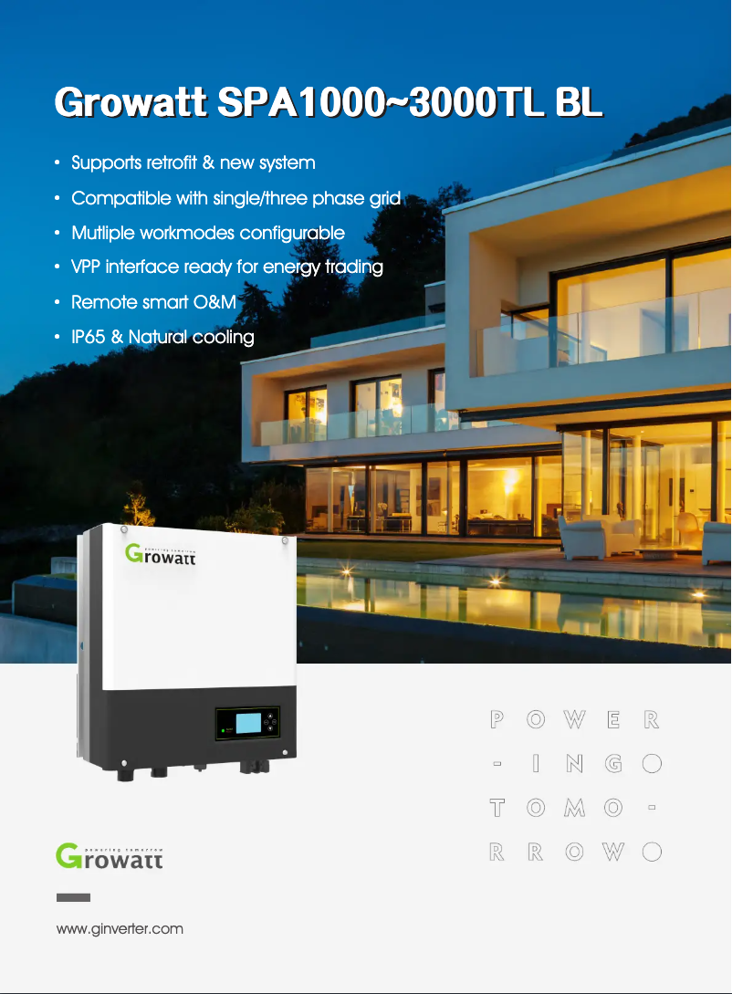 Page 1 de la notice Fiche technique Growatt SPA3000TL BL