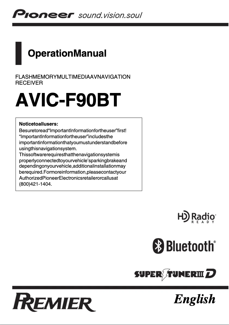 Image de la première page du manuel de l'appareil AVIC-F90BT