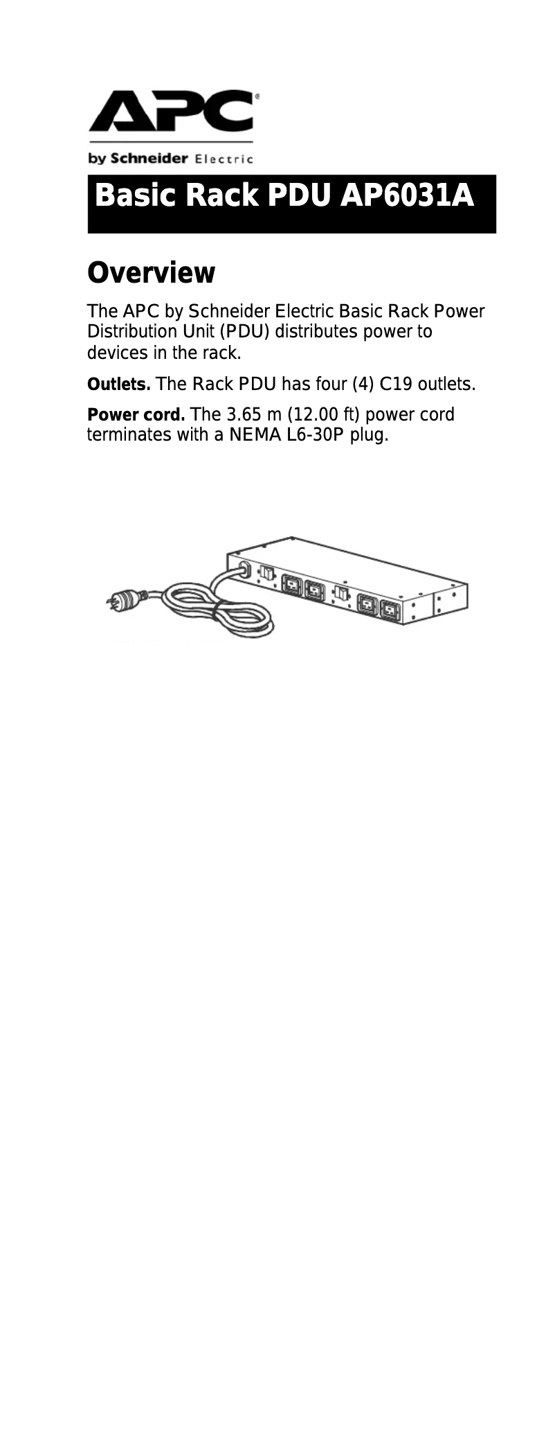 Page 1 de la notice Manuel utilisateur APC AP6031A