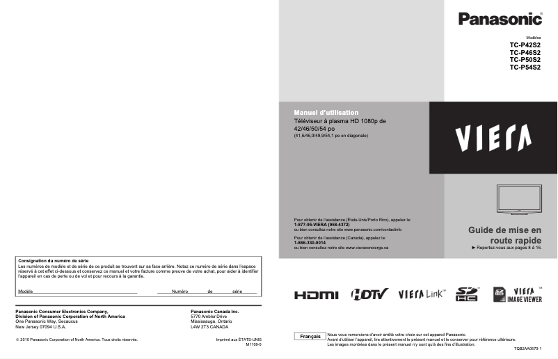 Page 1 de la notice Manuel utilisateur Panasonic Viera TC-P42S2