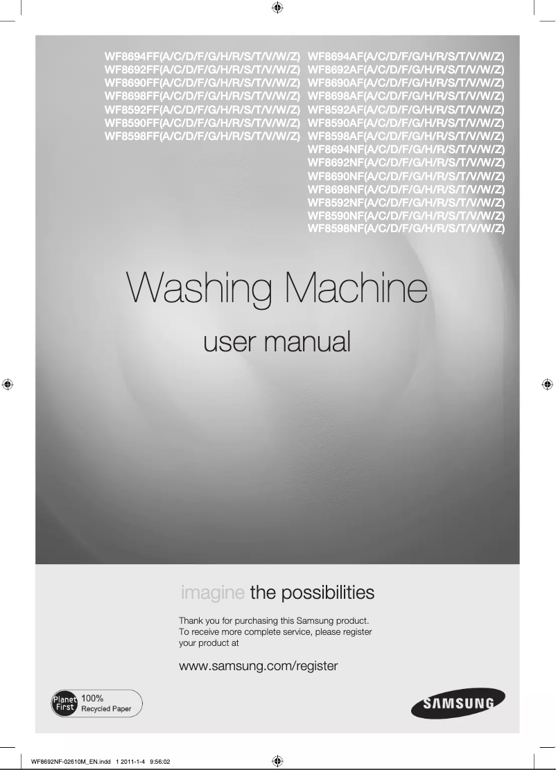 Page 1 de la notice Manuel utilisateur Samsung WF8692NFV