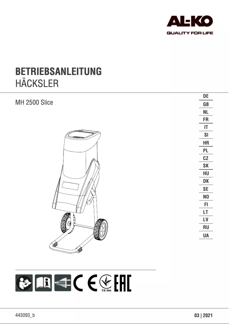 Page n°1 - Manuel utilisateur AL-KO MH 2500 Slice