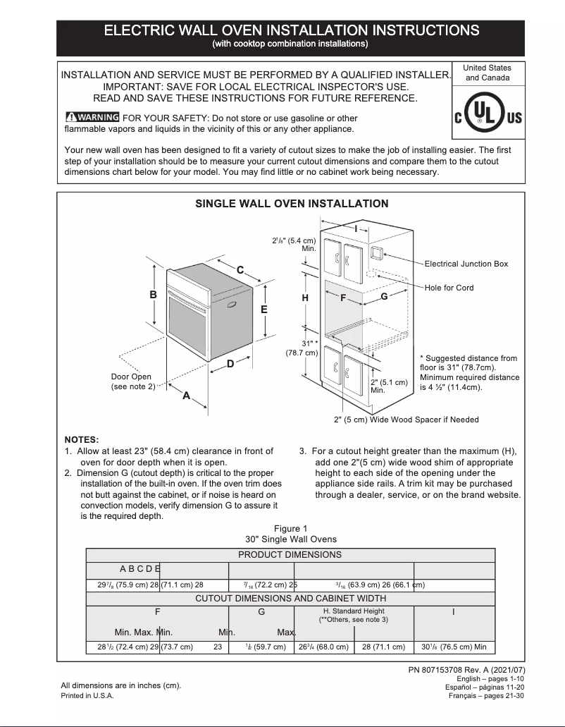 Page n°1 - Guide d'installation Frigidaire FCWD3027AB