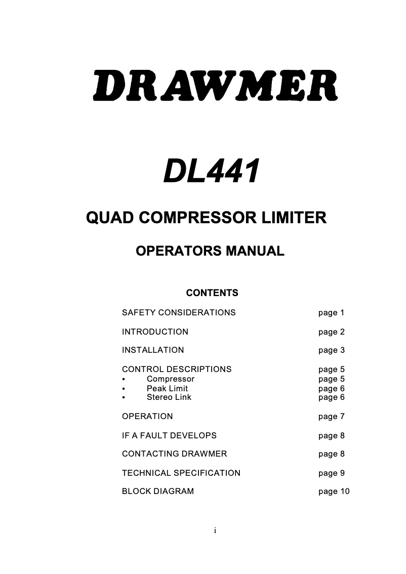 Page 1 de la notice Manuel utilisateur Drawmer DL441