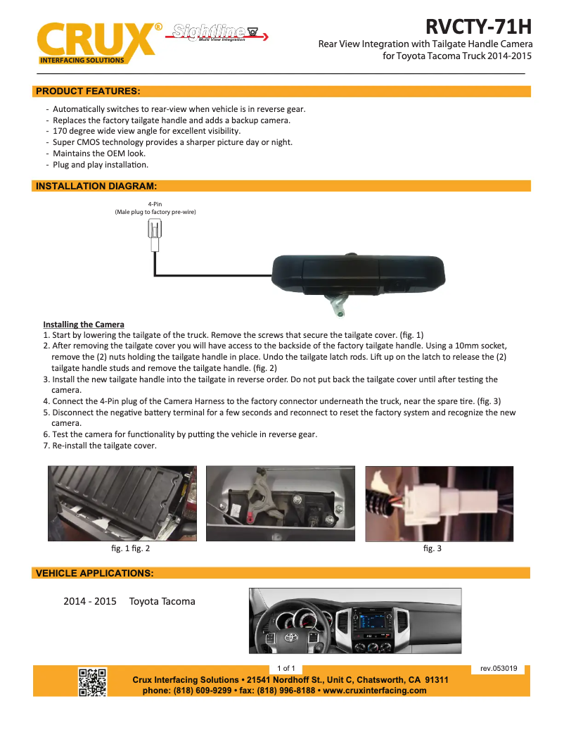 Page n°1 - Manuel utilisateur CRUX RVCTY-71H