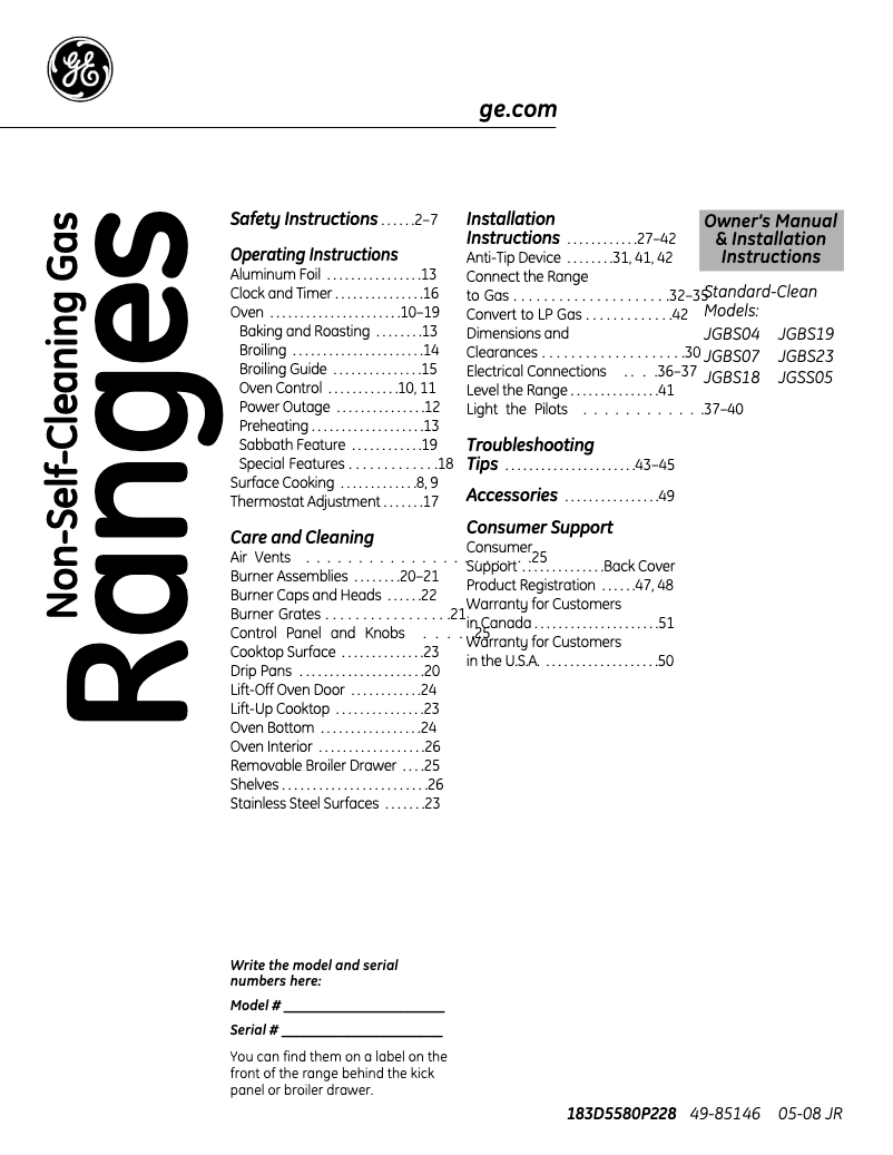 Imagen de la primera página del manual del dispositivo JGBS18MENBS