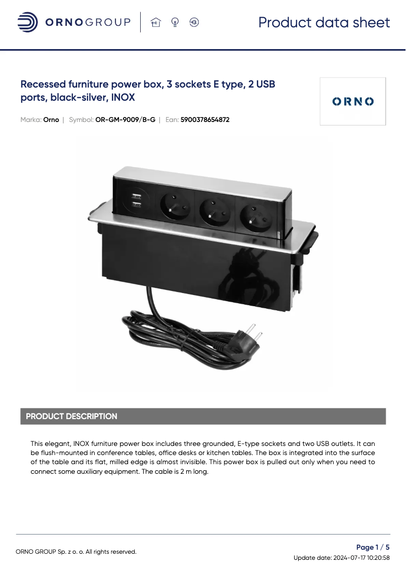 Page n°1 - Fiche technique ORNO OR-GM-9009