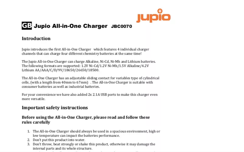 Page n°1 - Manuel utilisateur Jupio JBC0070