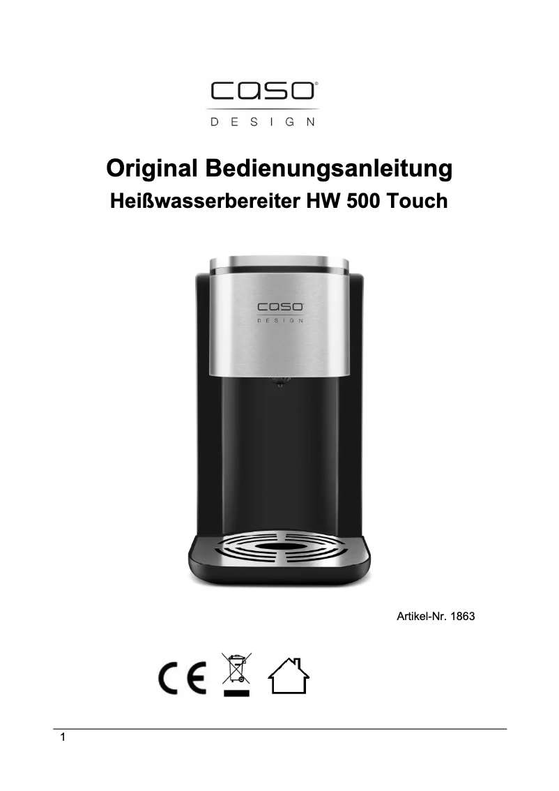 Page n°1 - Manuel utilisateur Caso HW 500 Touch