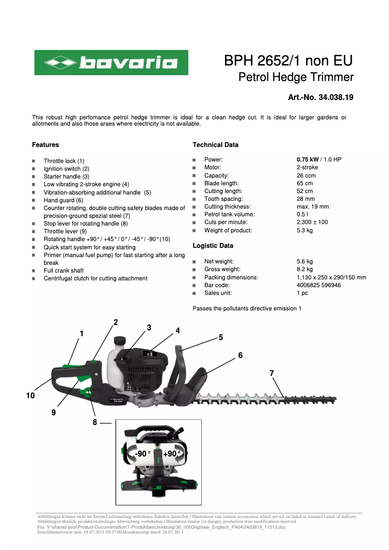 Page 1 de la notice Fiche technique Bavaria BPH 2652/1