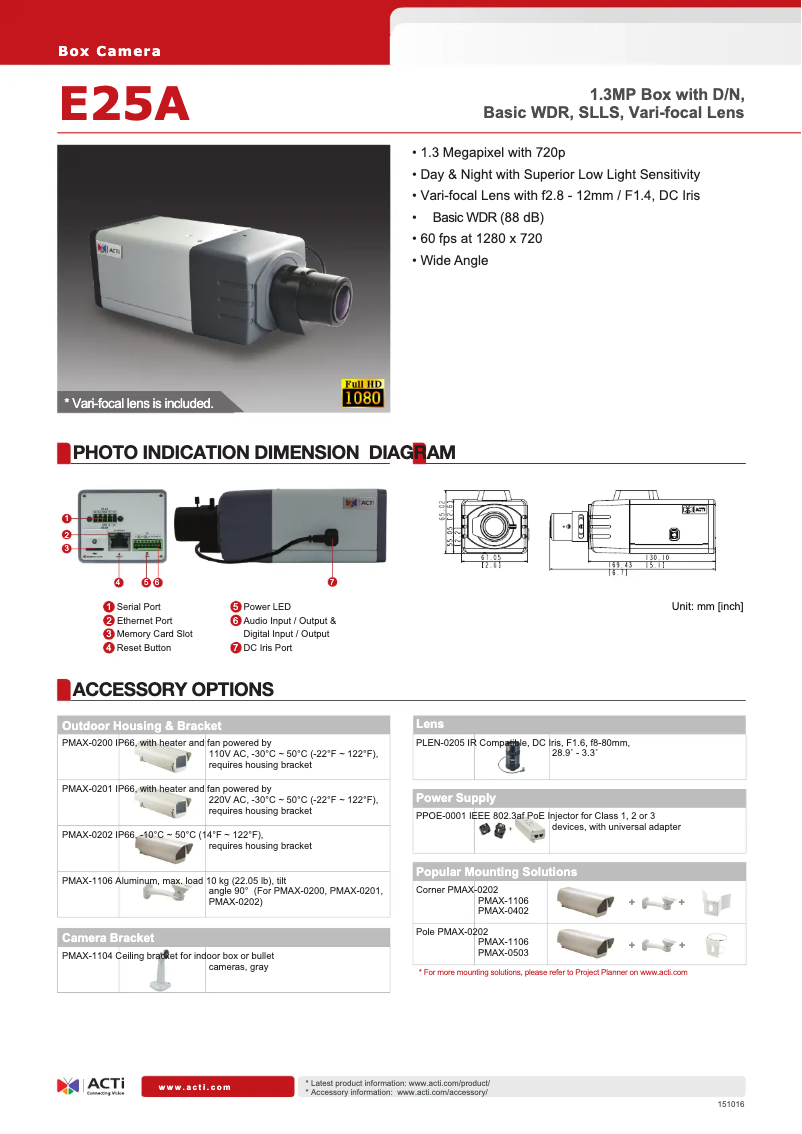 Page 1 de la notice Fiche technique ACTi E25A