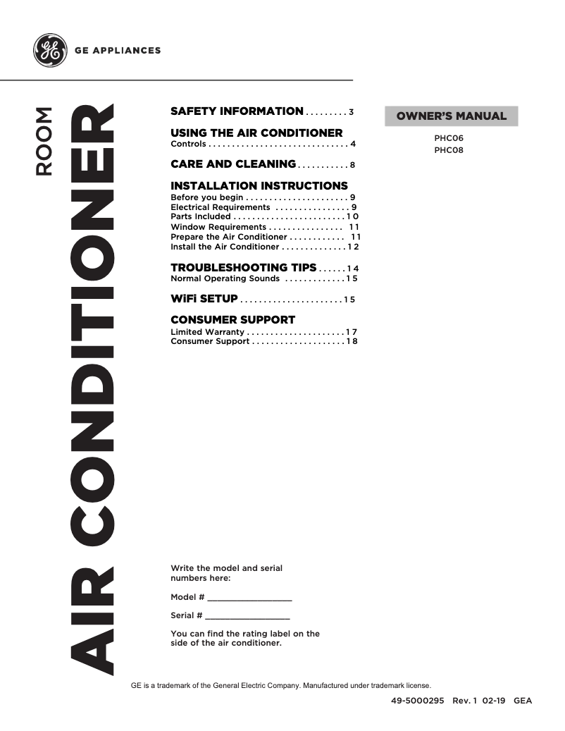 Page n°1 - Manuel d'utilisation et d'entretien GE Profile PHC08LY