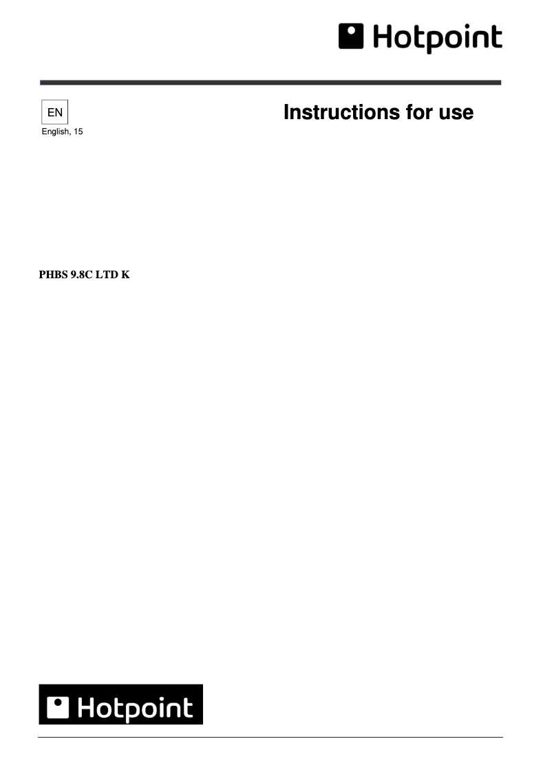 Page 1 de la notice Mode d'emploi Hotpoint PHBS9.8CLTDK