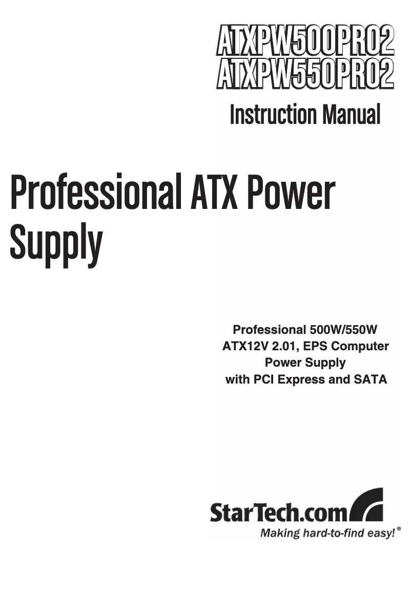 Image de la première page du manuel de l'appareil Professional ATXPW550PRO2