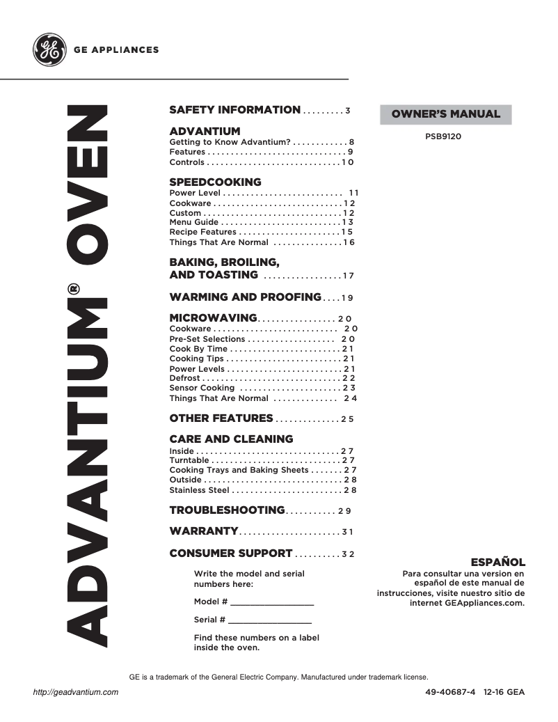 Imagen de la primera página del manual del dispositivo PSB9120SFSS