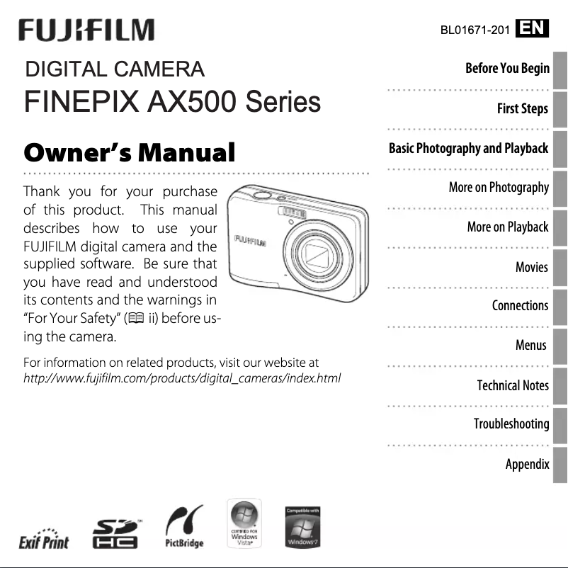 Page 1 de la notice Manuel utilisateur Fujifilm FinePix AX500