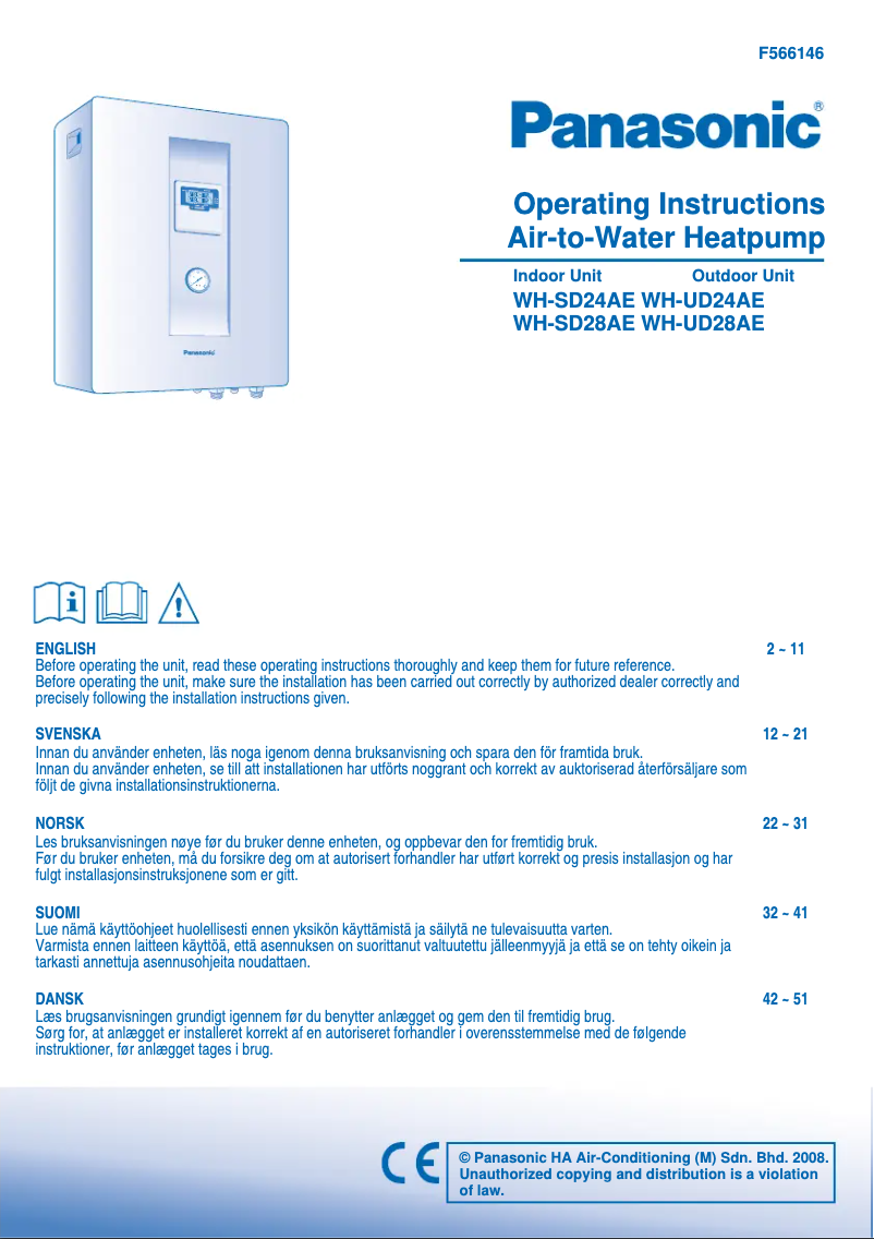 Page 1 de la notice Manuel utilisateur Panasonic WH-UD28AE